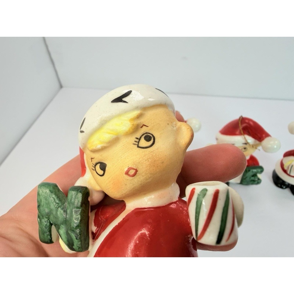 Christmas NOEL Santa Pixie Elf Boys Ornaments Made Japan Vintage Christmas READ - Picture 5 of 16